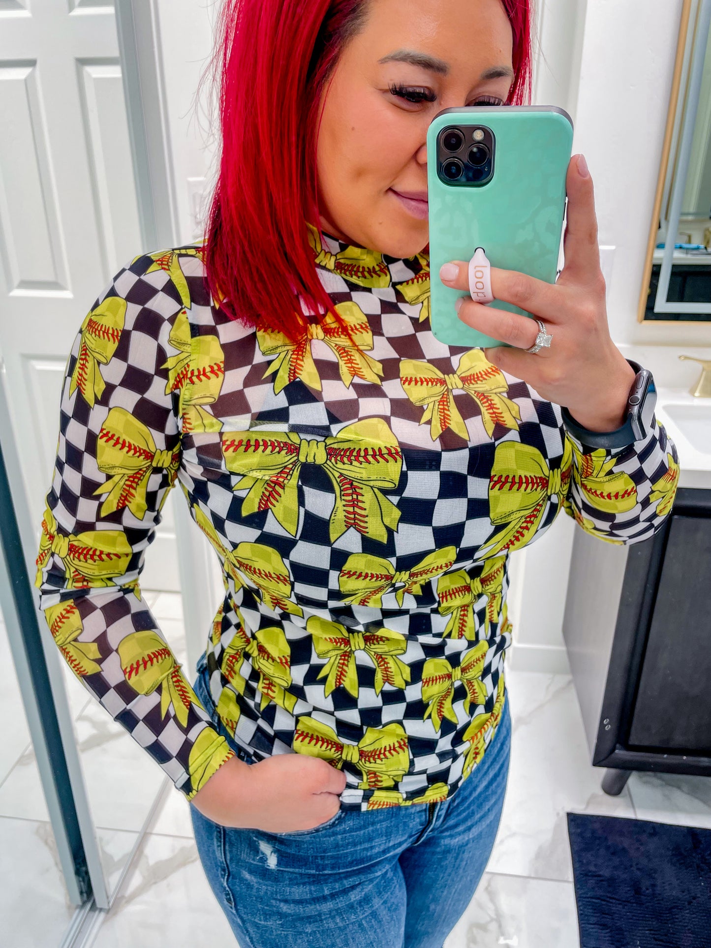 Bows and Softball Mesh Top