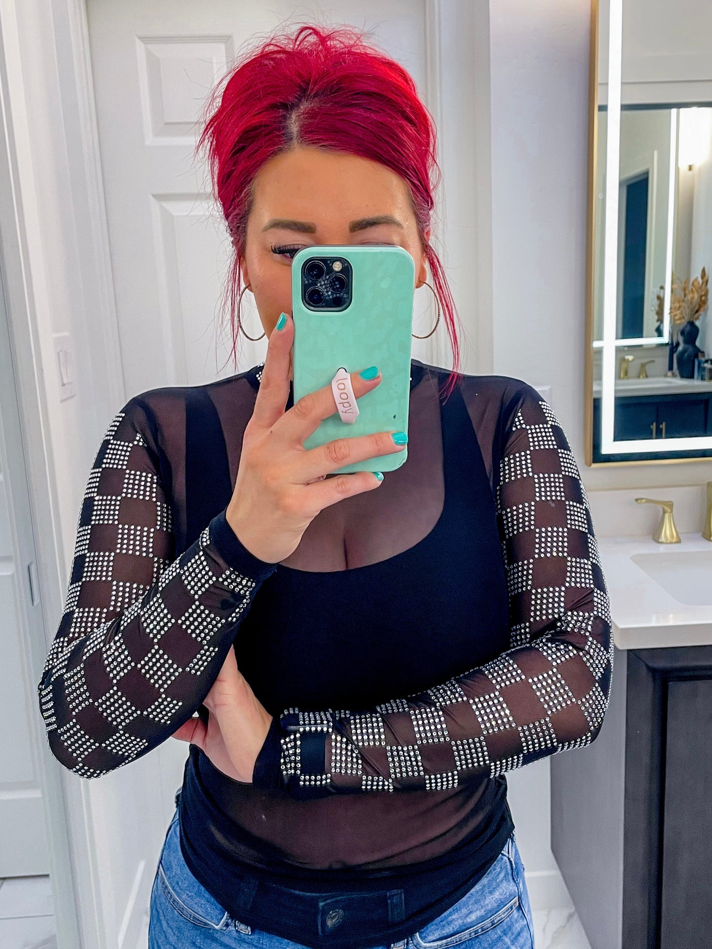 Checked Out Mesh Top