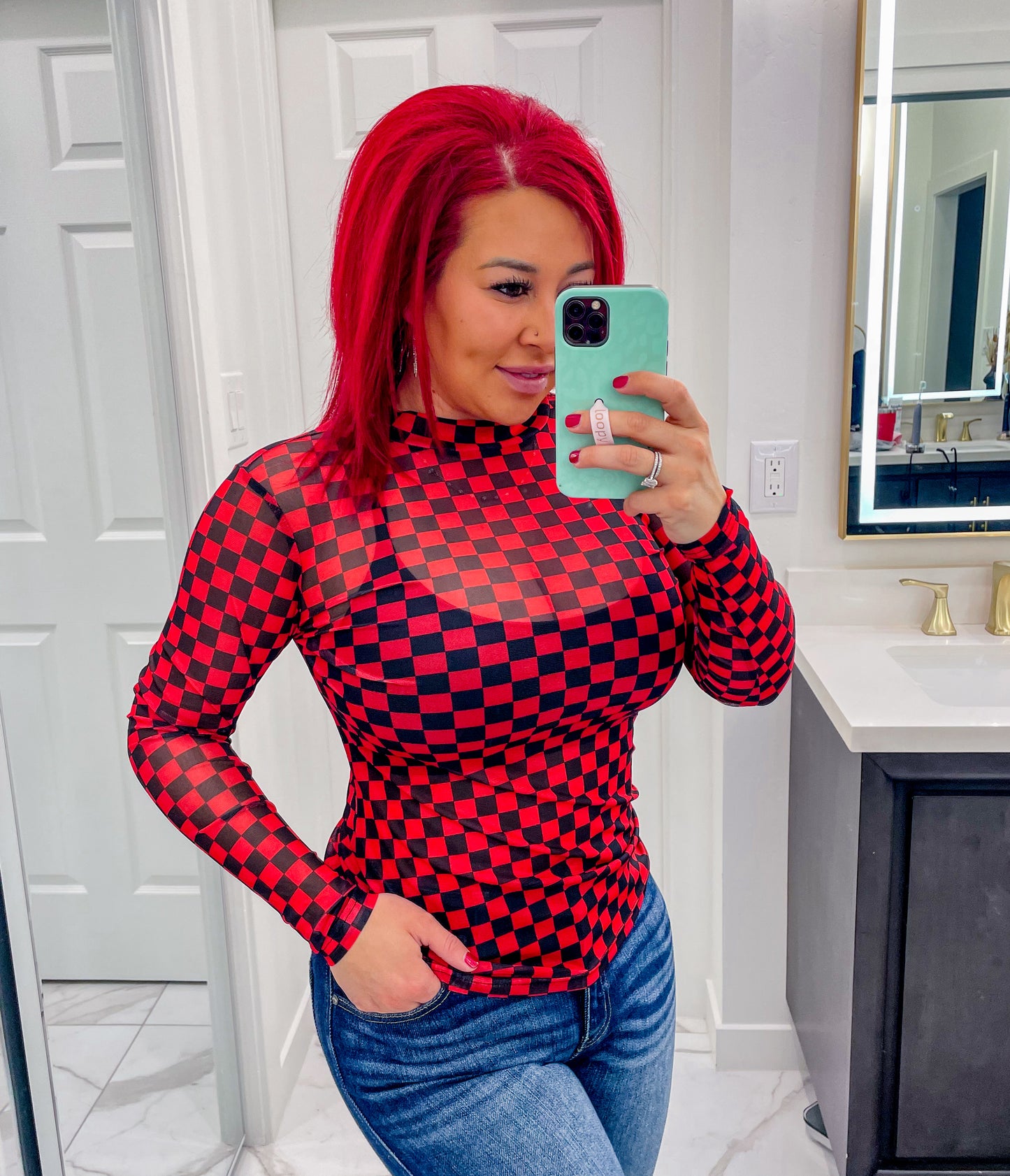 Crimson Mesh Top