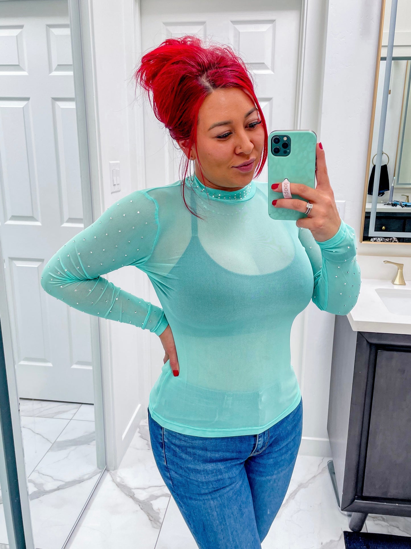 Aqua Glow Mesh Top