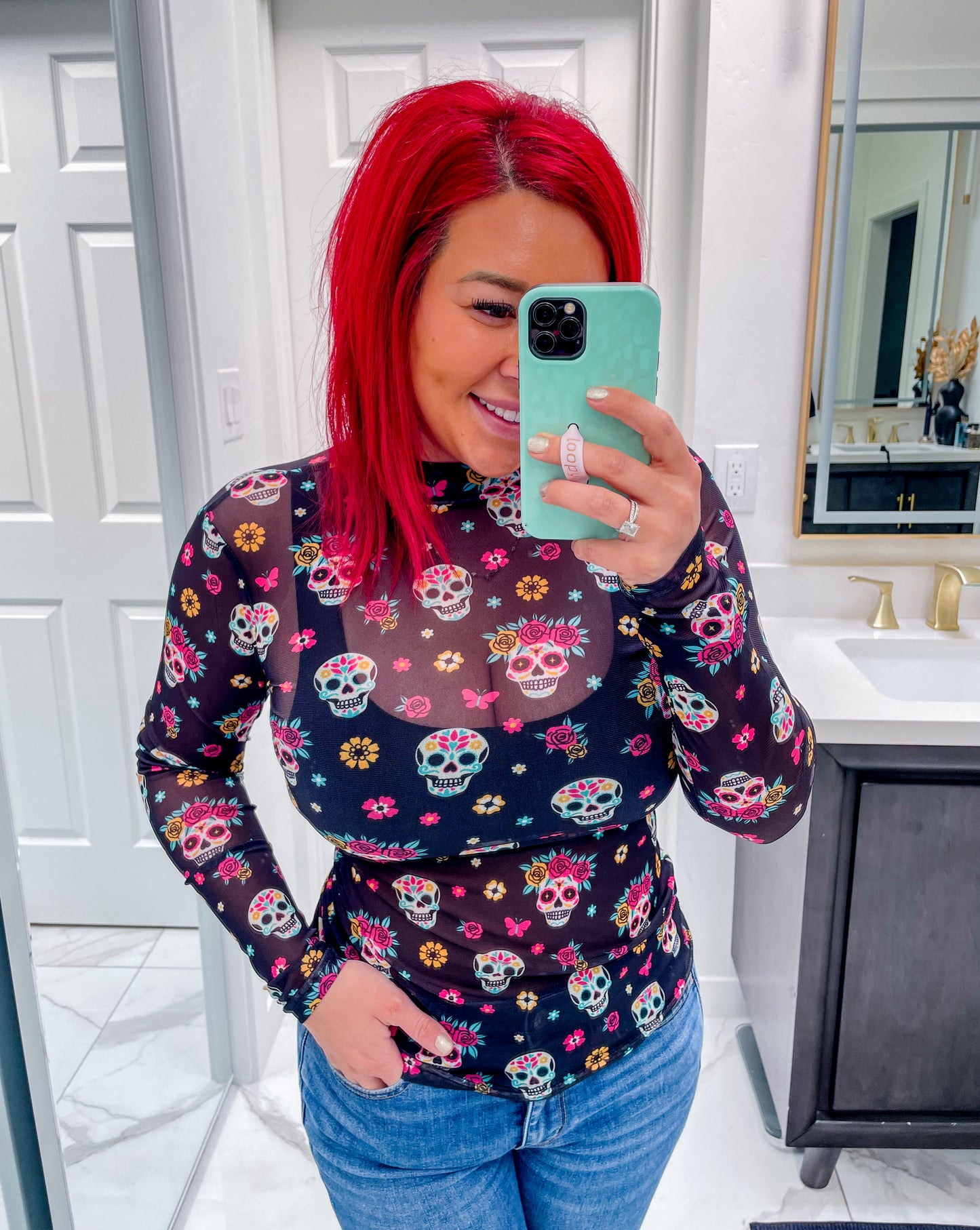 Sugar Skull Mesh Top