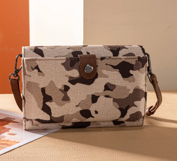 Wrangler Camo Print Canvas Clutch/Crossbody - Brown