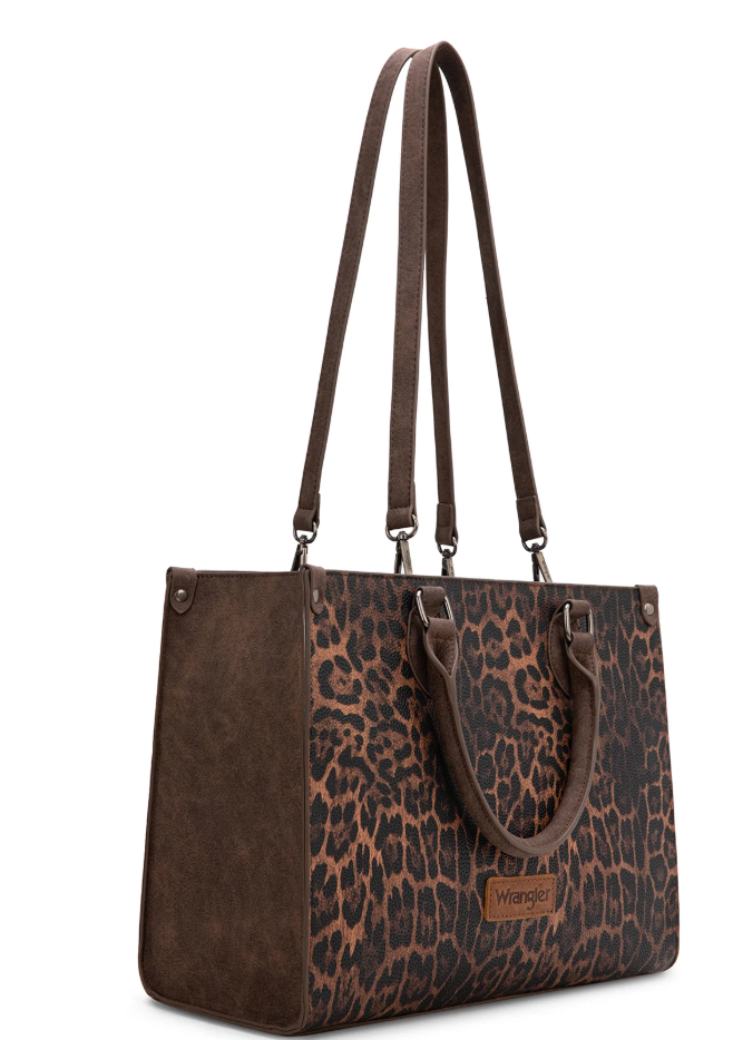 Wrangler Leopard Print Wide Tote Bag/Crossbody Coffee