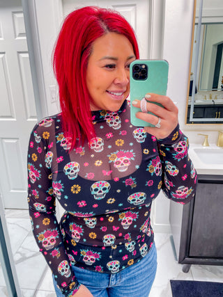Sugar Skull Mesh Top