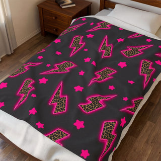Hot Pink & Leopard Lightening Bolt Plush Blanket