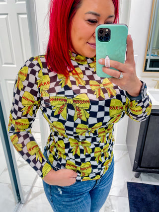 Bows and Softball Mesh Top