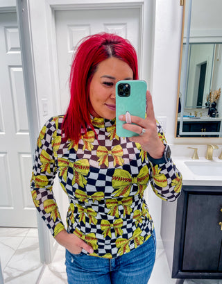 Bows and Softball Mesh Top