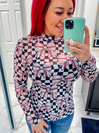 Bows N Baseball Mesh Top