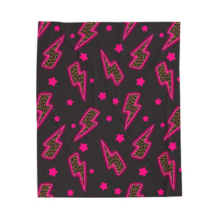 Hot Pink & Leopard Lightening Bolt Plush Blanket