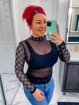 Checked Out Mesh Top