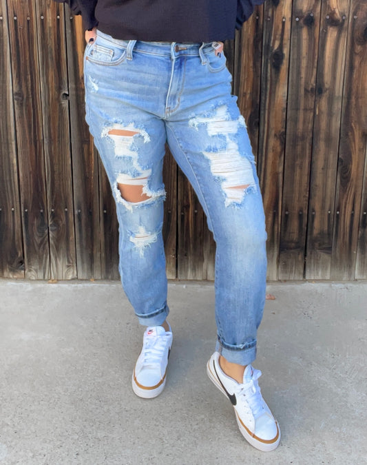 Danielle Distressed Boyfriend Jeans - Judy Blue