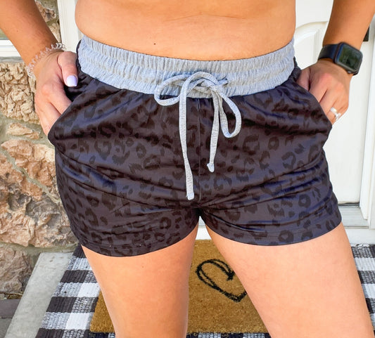 Black Leopard Lounge Shorts