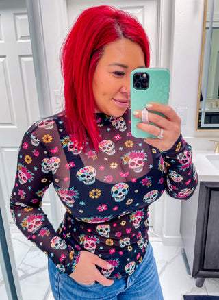 Sugar Skull Mesh Top