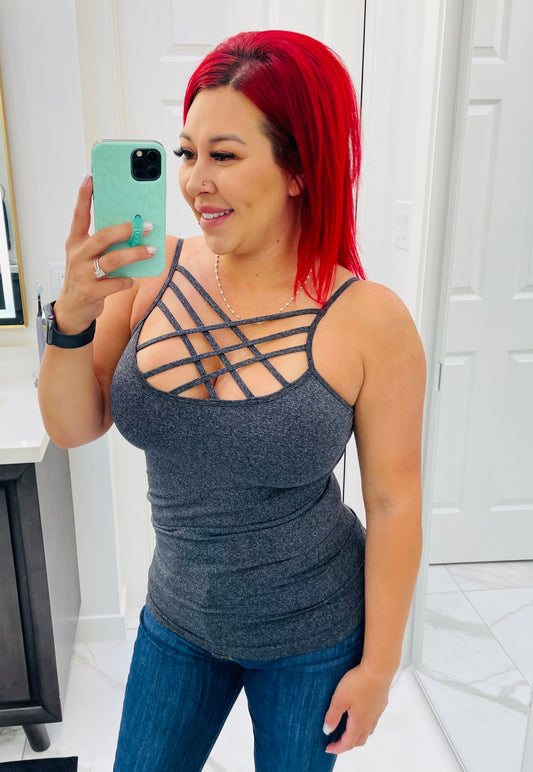 Criss Cross Cami - Charcoal