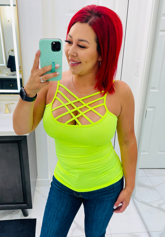 Criss Cross Cami - Neon Lime