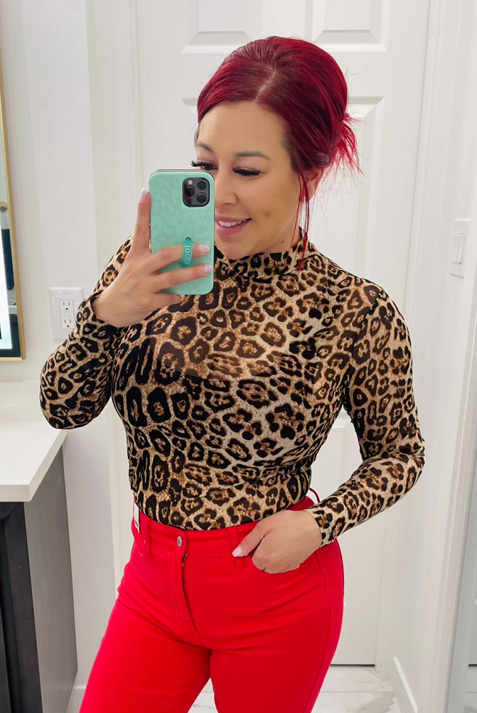 Lady In Leopard Mesh Top