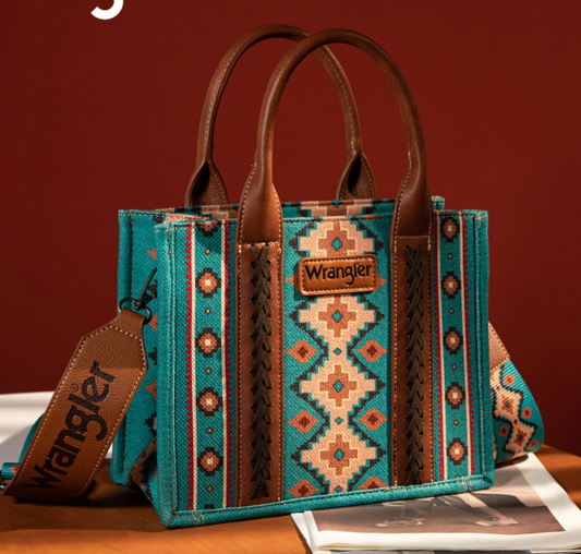 Wrangler Southwestern Print Small Canvas Tote/Crossbody - Turquoise