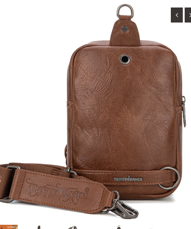 Trinity Ranch Genuine Hair-On Cowhide Tooled Fringe Sling Bag -Brown