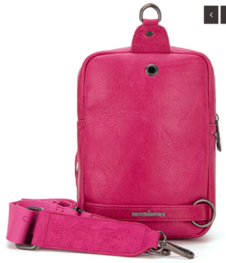 Trinity Ranch Genuine Hair-On Cowhide Tooled Fringe Sling Bag - Hot Pink