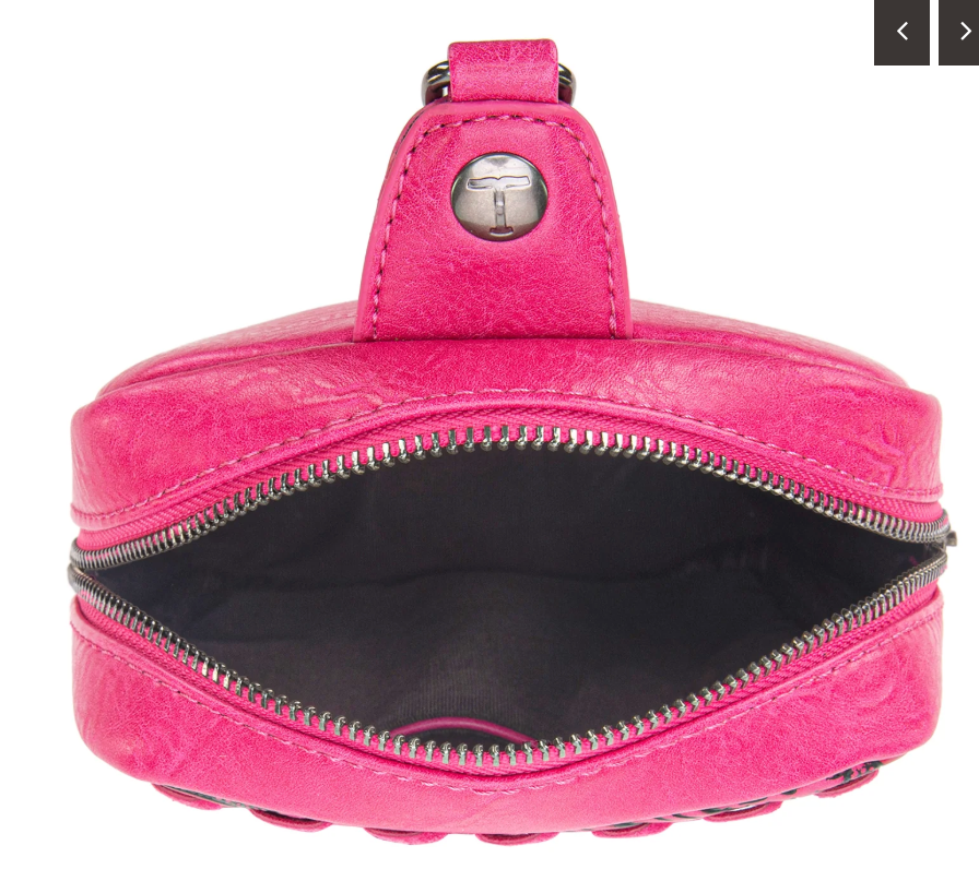 Trinity Ranch Genuine Hair-On Cowhide Tooled Fringe Sling Bag - Hot Pink