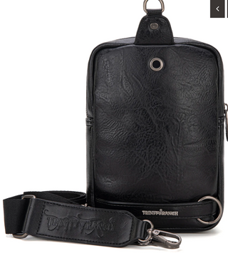Trinity Ranch Genuine Hair-On Cowhide Tooled Fringe Sling Bag - Black