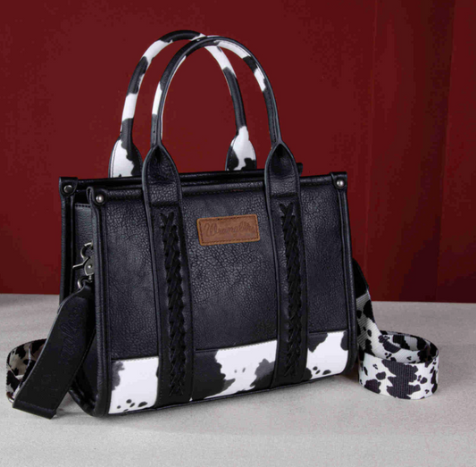 Wrangler Cow Print Concealed Carry Tote/Crossbody - Black