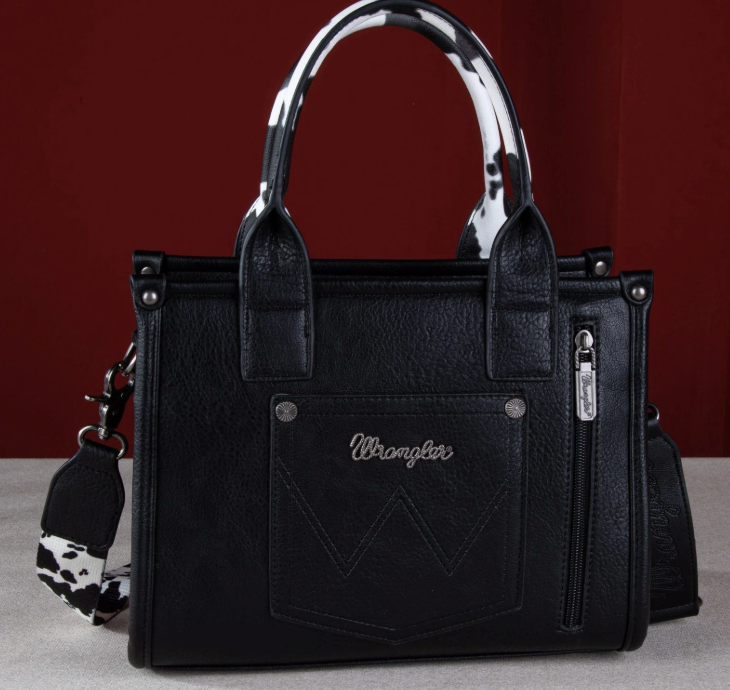 Wrangler Cow Print Concealed Carry Tote/Crossbody - Black