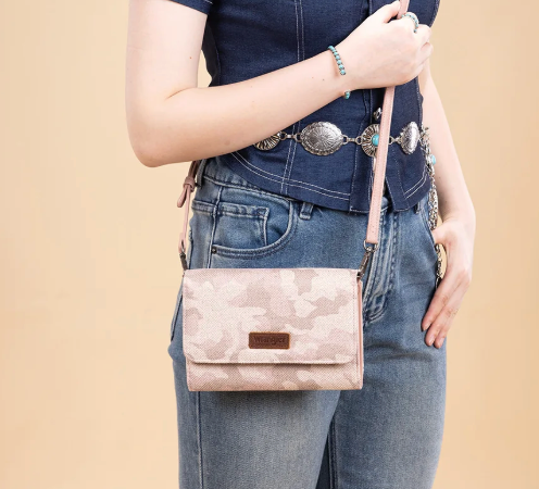 Wrangler Camo Print Canvas Clutch/Crossbody - Pink
