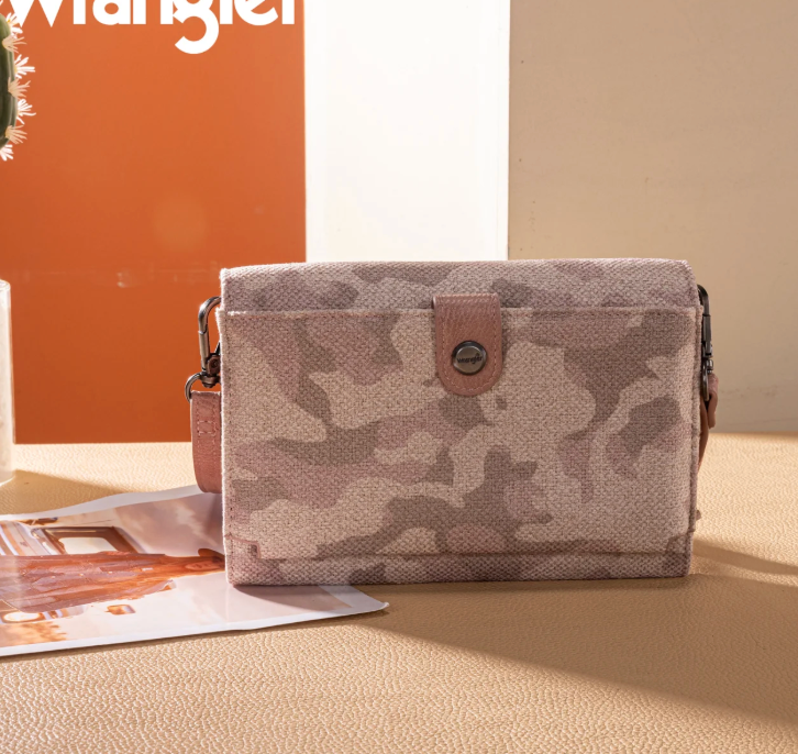 Wrangler Camo Print Canvas Clutch/Crossbody - Pink