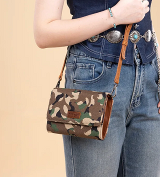 Wrangler Camo Print Canvas Clutch/Crossbody - Green