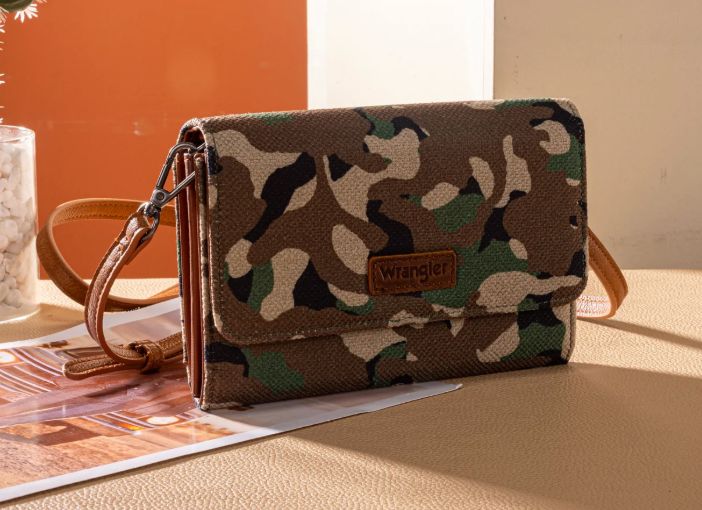 Wrangler Camo Print Canvas Clutch/Crossbody - Green