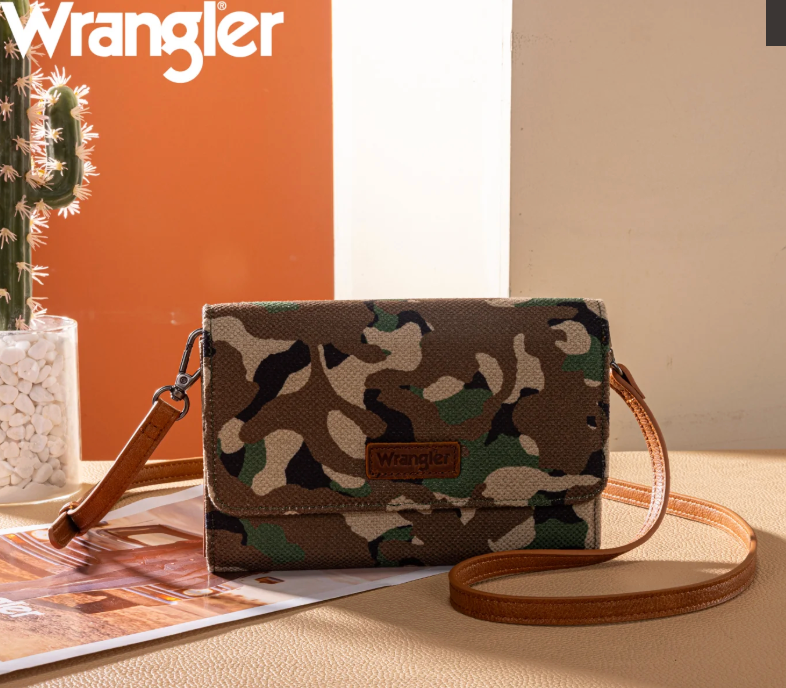 Wrangler Camo Print Canvas Clutch/Crossbody - Green