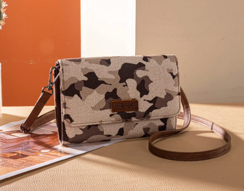 Wrangler Camo Print Canvas Clutch/Crossbody - Brown