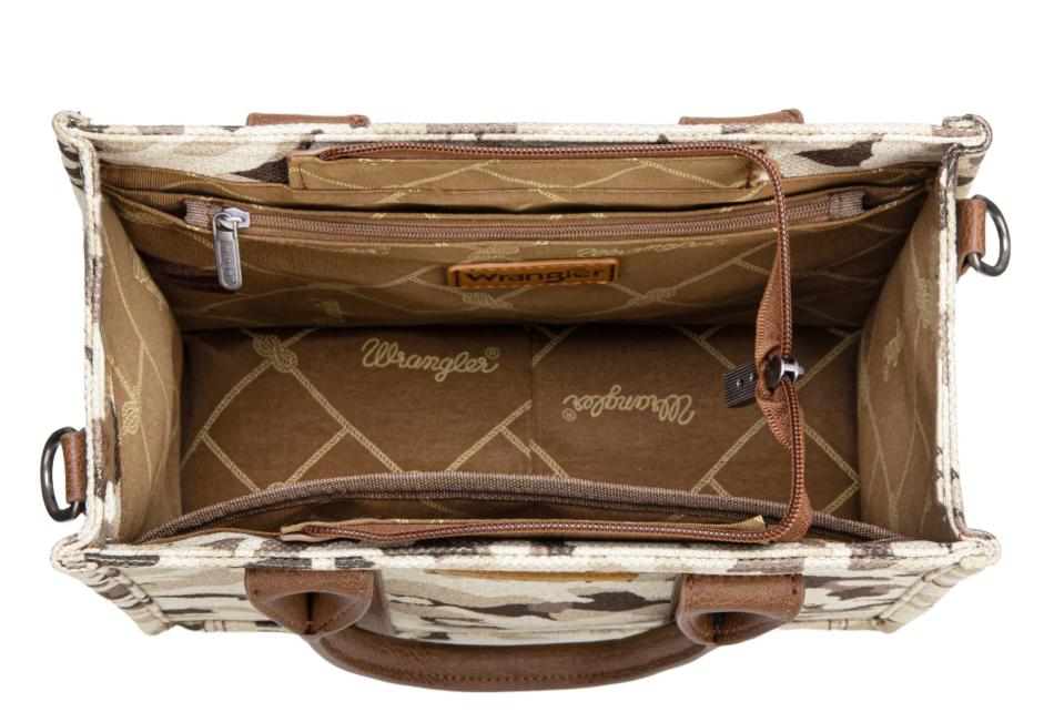Wrangler Camo Print Tote/Crossbody -Brown