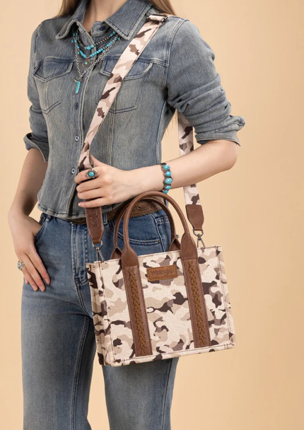 Wrangler Camo Print Tote/Crossbody -Brown