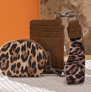 Wrangler Leopard Print Dual Pouch Wristlet Brown