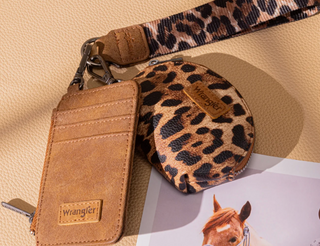 Wrangler Leopard Print Dual Pouch Wristlet Brown