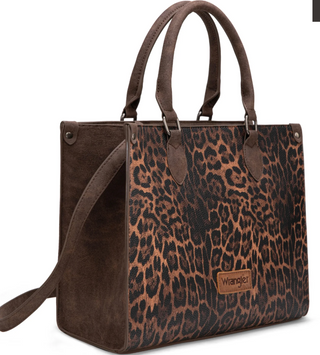 Wrangler Leopard Print Wide Tote Bag/Crossbody Coffee