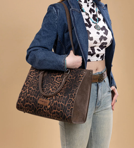 Wrangler Leopard Print Wide Tote Bag/Crossbody Coffee