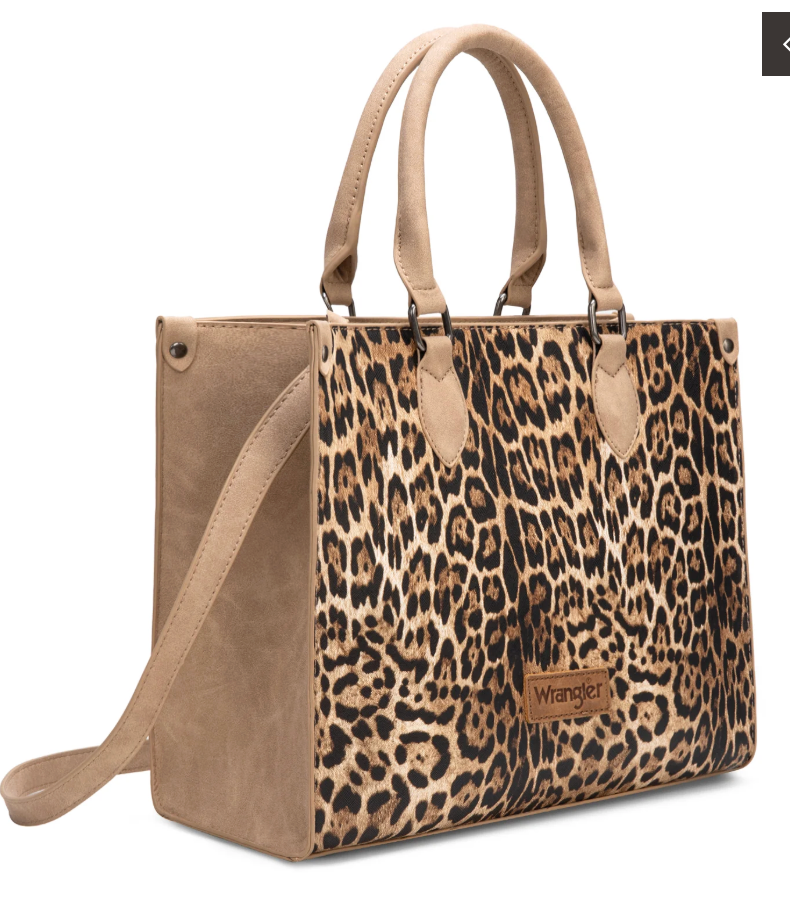 Wrangler Leopard Print Wide Tote Bag/Crossbody Tan