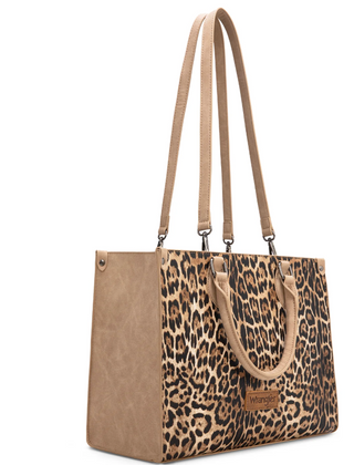 Wrangler Leopard Print Wide Tote Bag/Crossbody Tan