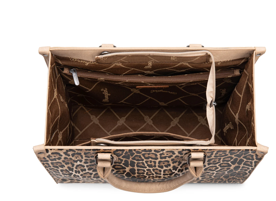 Wrangler Leopard Print Wide Tote Bag/Crossbody Tan